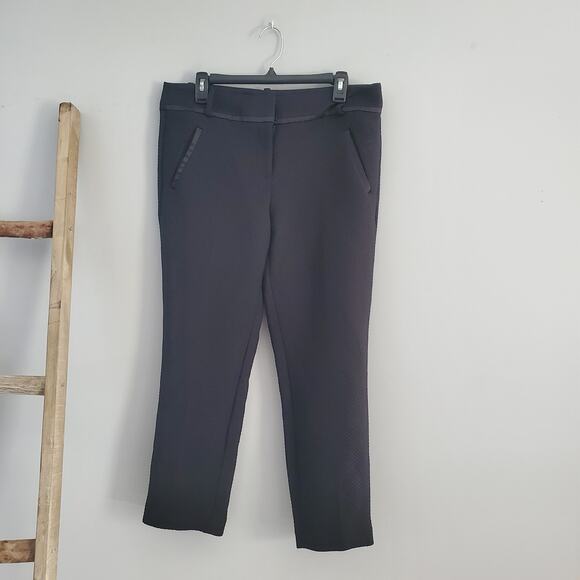LOFT Black Marisa Waffle Print Straight Leg Ankle Pants Size 10 - Picture 1 of 10